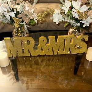 Gold MR & MRS. Block letter sign. Holiday and wedding venue.